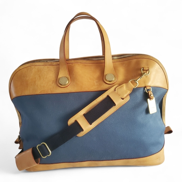 DOONEY & BOURKE Vintage Cabriolet Weekender Large Blue Canvas Tan Leather Duffle - Picture 1 of 14